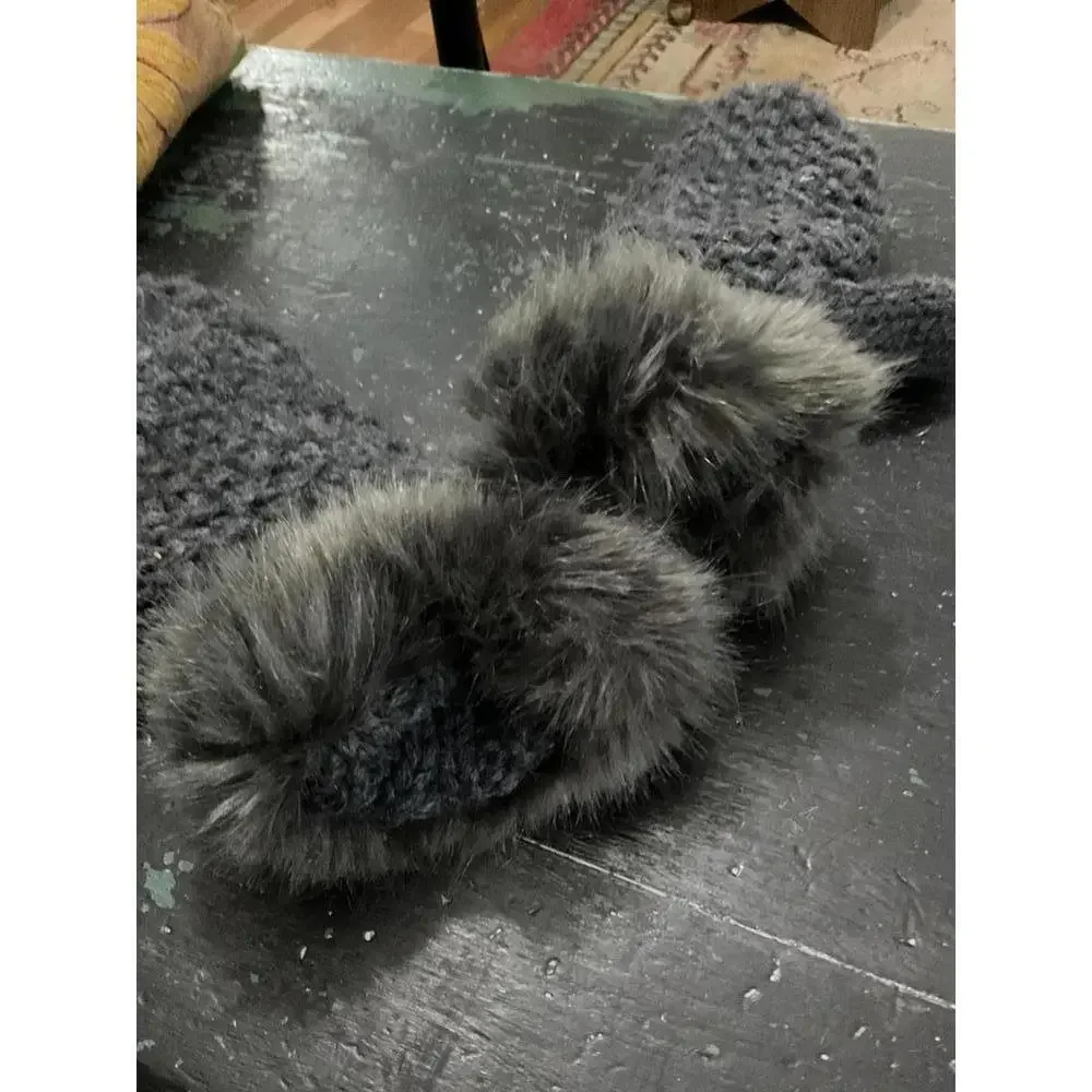 Mark and Graham wool blend Grey Knit Mittens with Faux Fur Trim
